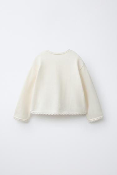 KNIT CARDIGAN WITH OPENWORK DETAILS - Ecru by Zara - Image 1