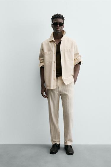 PANTALÓN CHINO ESTRUCTURA RAYAS - Blanco roto de Zara - Imagen 0