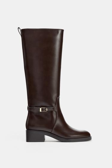 Zara HEELED RIDING BOOTS - Brown
