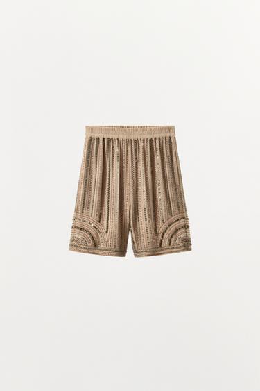ШОРТЫ С БУСИНАМИ И ПАЙЕТКАМИ — БЕЖЕВЫЙ от Zara