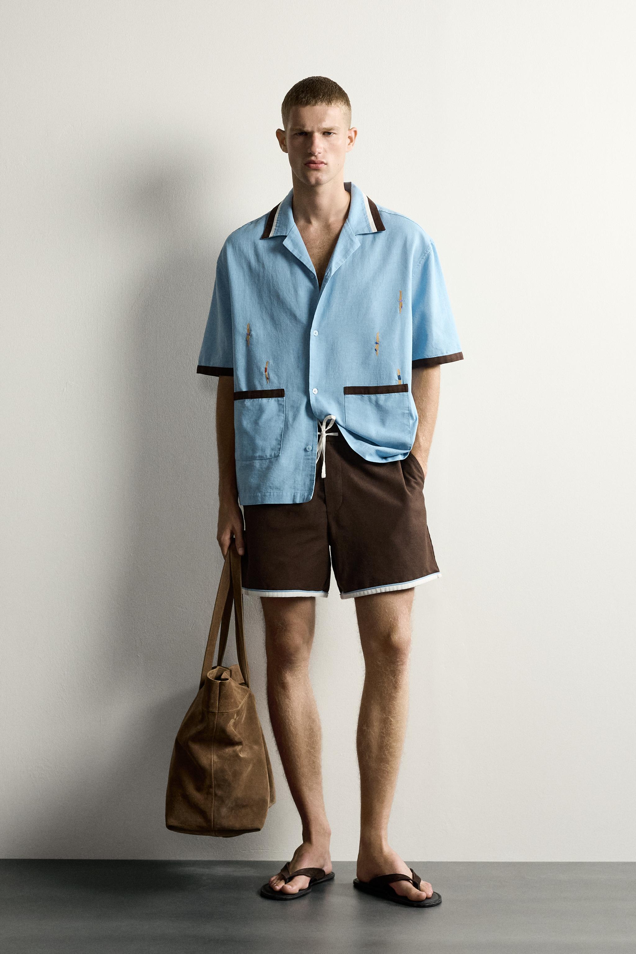 Мужские рубашки Zara SWIMMER EMBROIDERY RELAXED FIT SHIRT