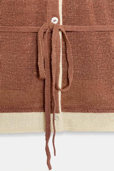 CONTRAST KNIT JACKET WITH BELT - MARSALA by Zara - Image 7