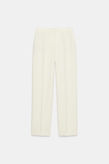 PANTALON DROIT TAILLE HAUTE - Écru moyen de Zara