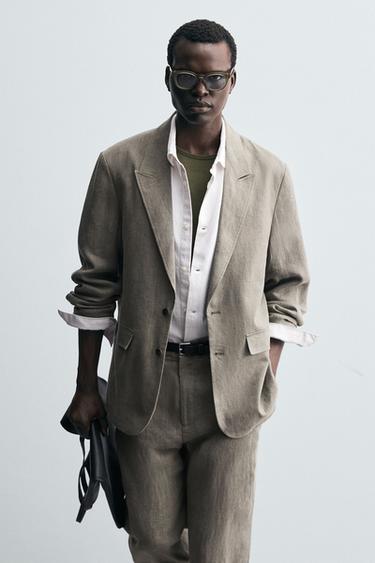 BLAZER DE COSTUME 100 % LIN DÉLAVÉ - Vison de Zara - Image 6