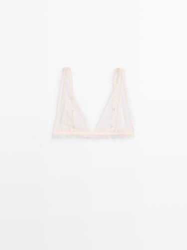 Zara Lace bralette with frayed detail - Ecru