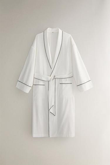 STRIPED JACQUARD DRESSING GOWN - Oyster-white by Zara