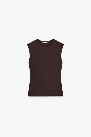 Zara TANK TOP - Brown