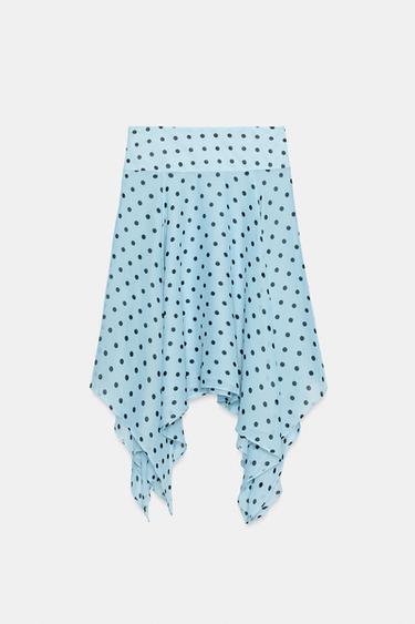 FALDA ASIMÉTRICA ESTAMPADO LUNARES - Azul de Zara