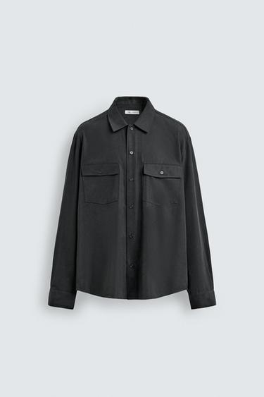 Zara RELAXED FIT FLUID SHIRT WITH POCKETS - Dark gray