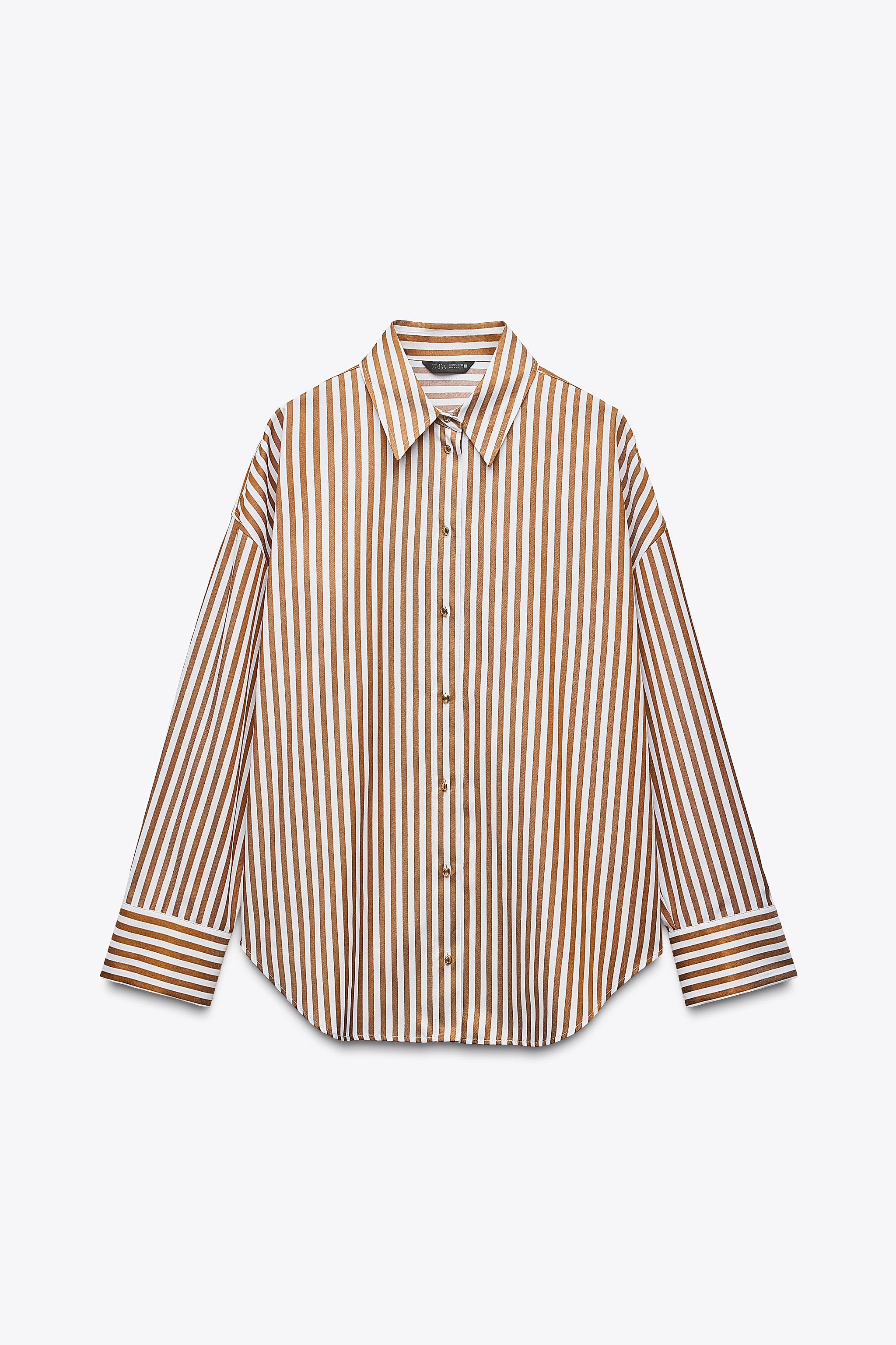 驚きの価格が実現！ METALLIC WITH SHIRT STRIPED THREAD ZARA | White / Brown - トップス