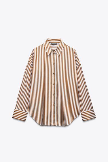 METALLIC THREAD STRIPED SHIRT - brown/white by Zara