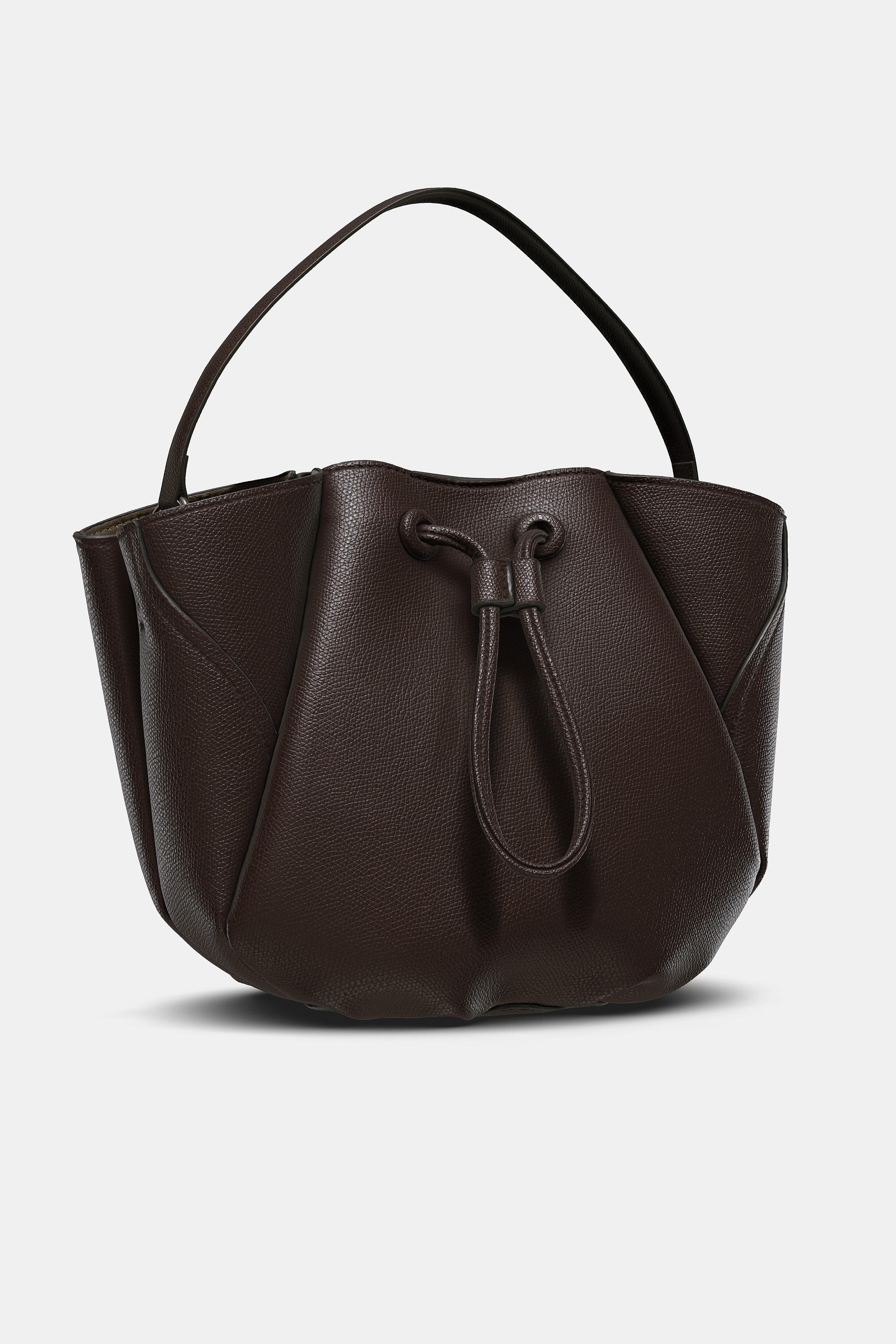 Zara TOPSTITCHED MINI BUCKET BAG - Brown