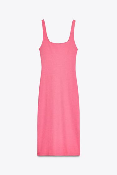 ROBE MIDI CINTRÉE - Rose fluo de Zara