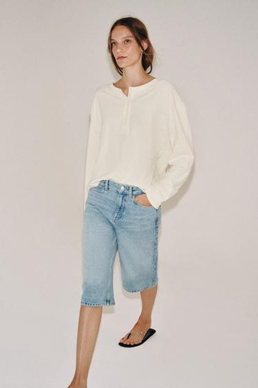 MID-WAIST DENIM BERMUDA SHORTS ZW COLLECTION - Light blue by Zara