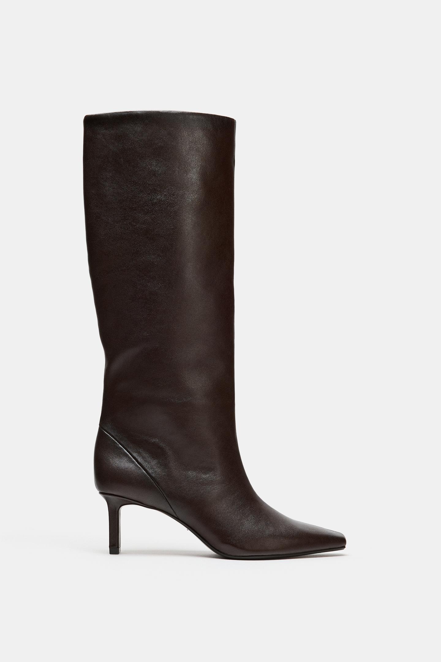 Женские ботинки Zara Leather Heeled, цвет: Коричневый