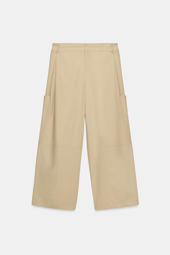 CALÇA CARGO COM PREGAS - Bege da Zara - Imagem 0