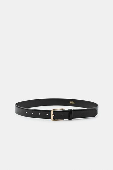 CINTURÓN PIEL 100% HEBILLA CUADRADA - Negro de Zara