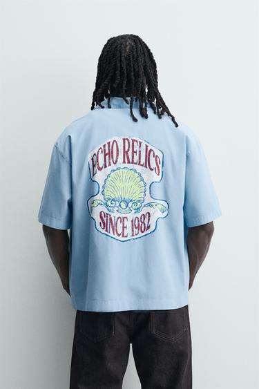 KËMISHË RELAXED FIT LYOCELL - PAMBUK ME STAMPIM - E kaltër e hapur nga Zara