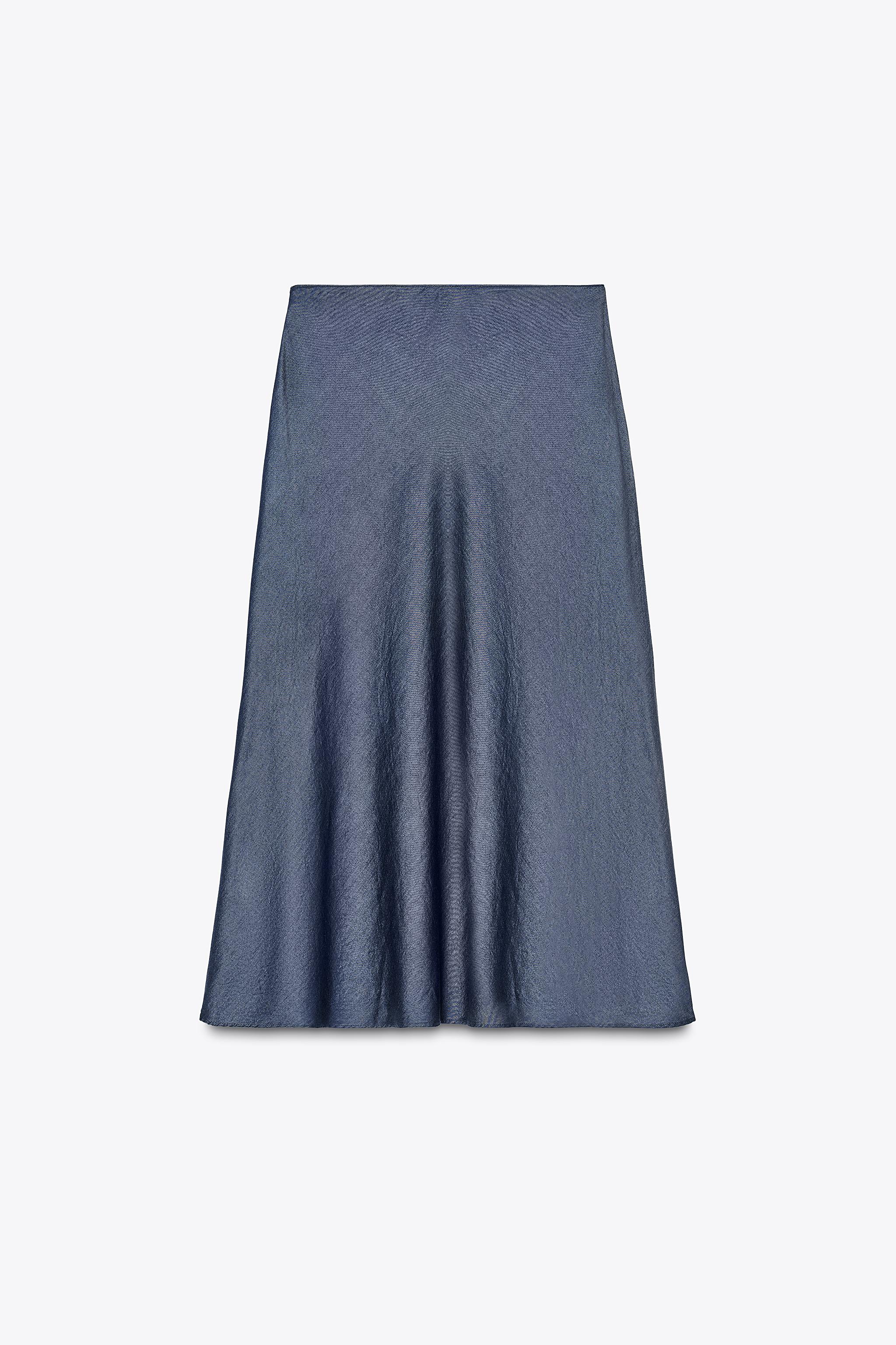 ダークブルー スカート ミディ丈 ミディ丈フルイドスカート - ダークインディゴブルー | ZARA