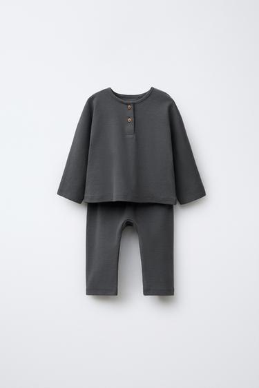Zara HENLEY SHIRT AND JOGGER SET - Anthracite Gray