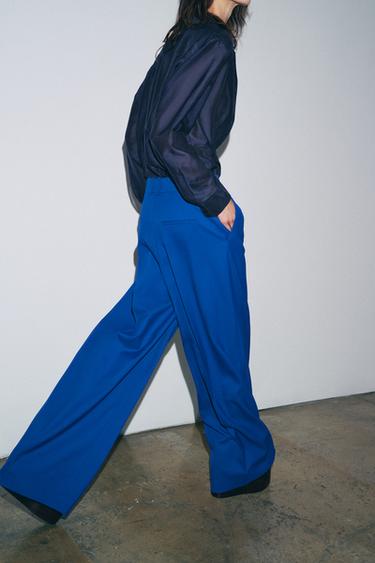 Zara ZW COLLECTION WIDE LEG PLEATED PANTS - Blue