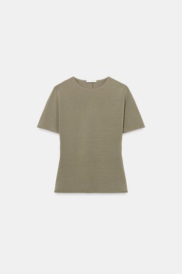 SHORT SLEEVE CUT-OUT TOP - Khaki by Zara - Image 0
