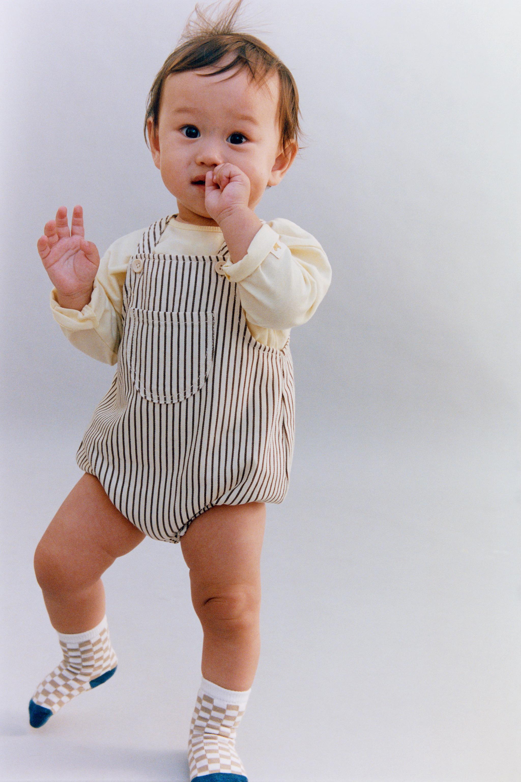 Striped Twill Romper — Ecru