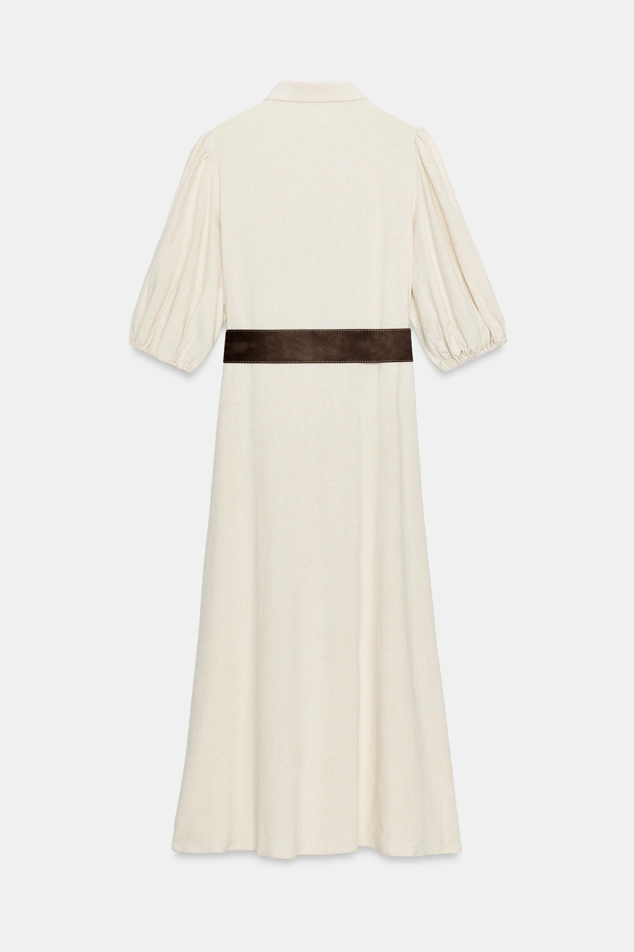 ROBE MI-LONGUE EN LIN AVEC CEINTURE