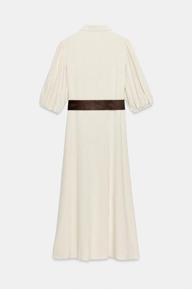 ROBE MI-LONGUE EN LIN AVEC CEINTURE - Beige clair de Zara - Image 7