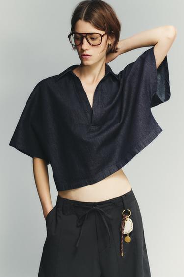 TRF DENIM PÓLÓING – Sötétindigó a ZARA-tól
