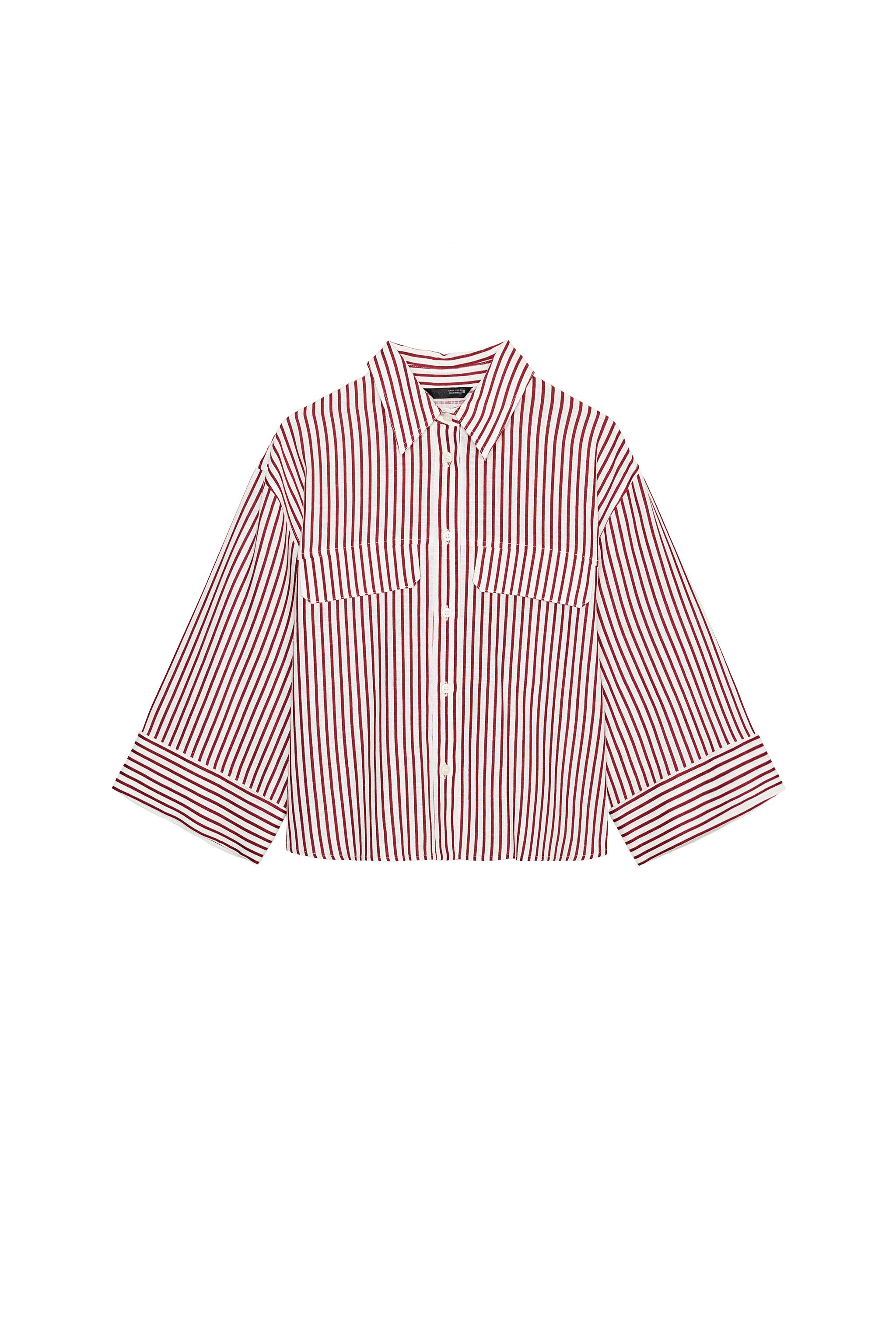 KETEN KARIŞIMLI ÇİZGİLİ GÖMLEK