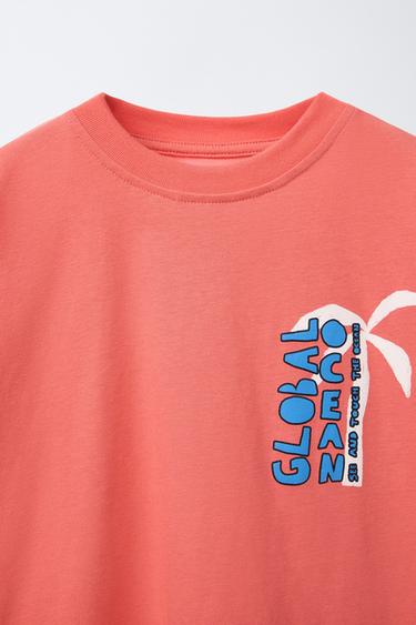PALM TREE PRINT T-SHIRT - Coral by Zara - Image 2
