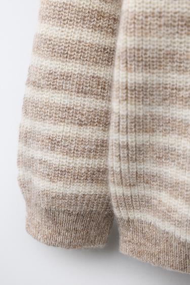 PULL AVEC LAINE ET CACHEMIRE RAYURES - Marron clair chiné de Zara - Image 2