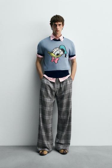Zara HARRY LAMBERT FOR ZARA X DISNEY 格紋寬管長褲 - 灰色 / 藍色