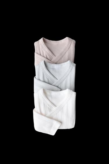0-6 MONTHS/ 3-PACK OF LONG SLEEVE BODYSUITS WITH KIMONO COLLAR - Multicoloured by Zara