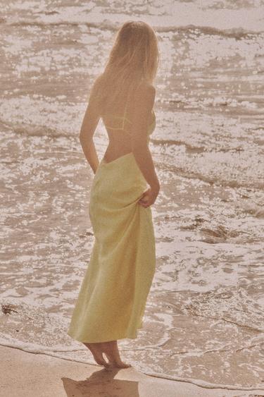 STRAPPY SATIN MIDI DRESS - Yellow by Zara