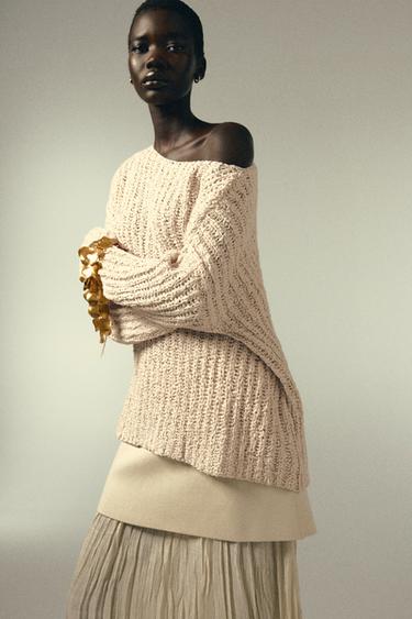 CONTRAST KNIT SWEATER - Ecru by Zara