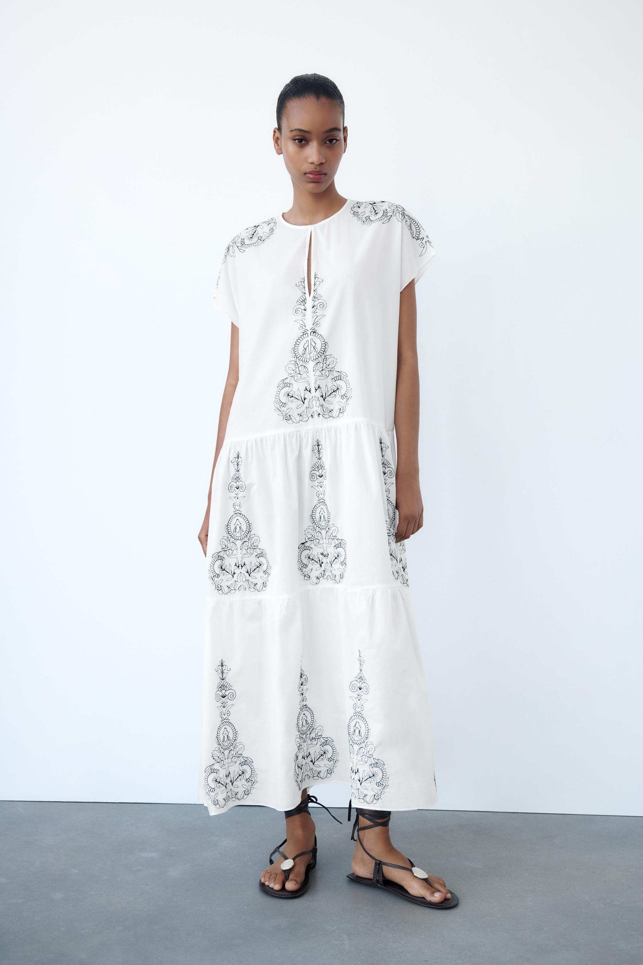 Black and 2024 white embroidered dress