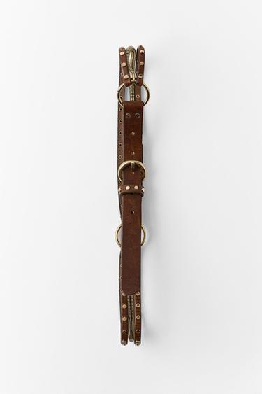 LEATHER AND CHAIN COMBINED BELT - Brown by Zara