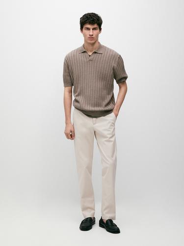Pantalon tapered fit en coton - Beige de Zara