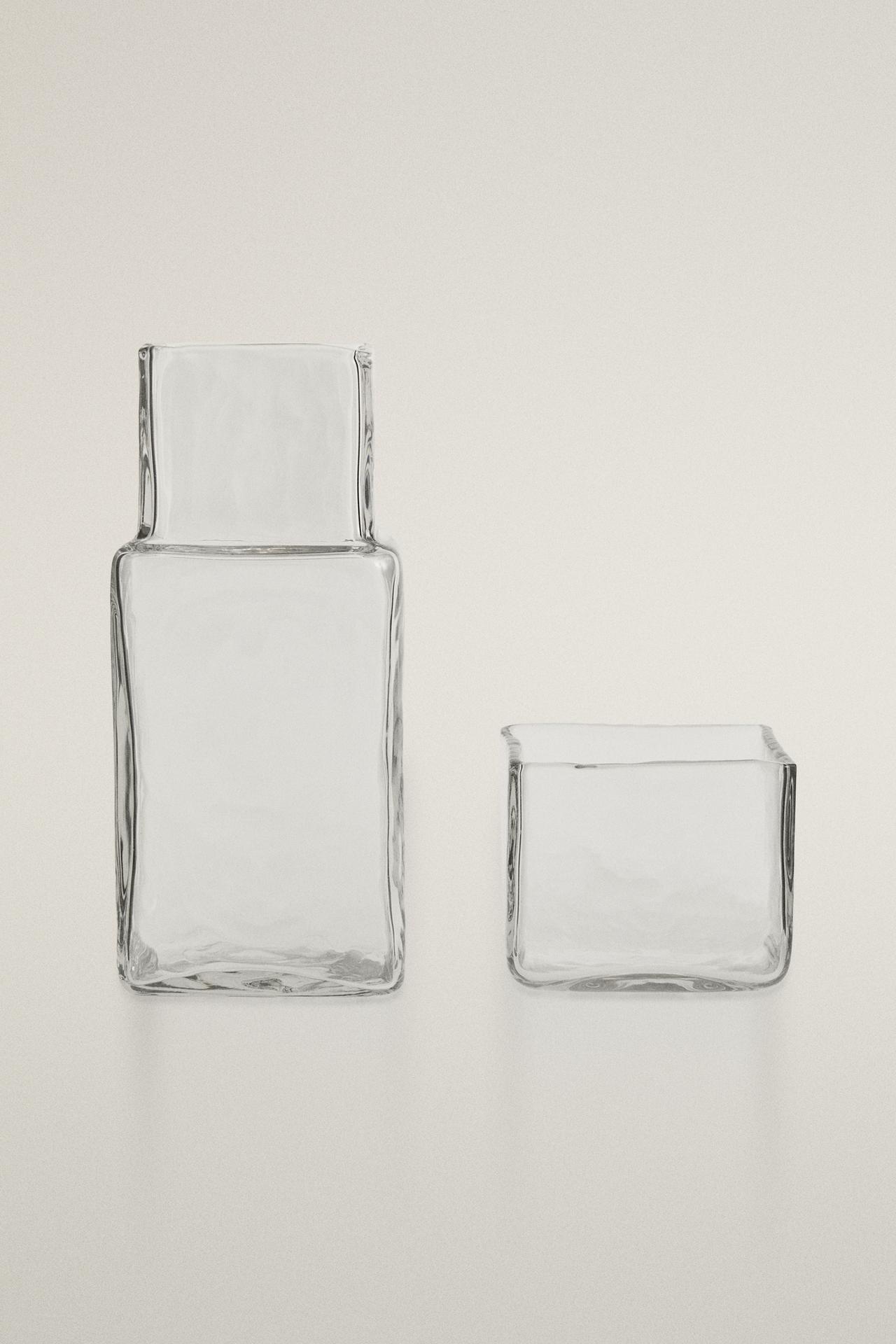 BOTTLE AND TUMBLER BEDSIDE SET — Transparent