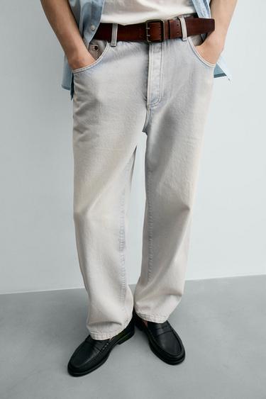 Zara BAGGY CROPPED FIT JEANS - Light blue