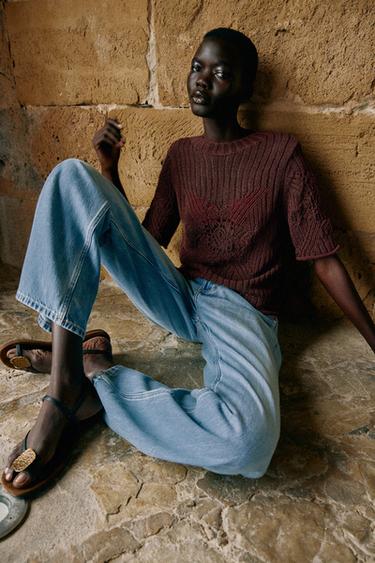OPEN KNIT SHORT SLEEVE JUMPER - Brown by Zara