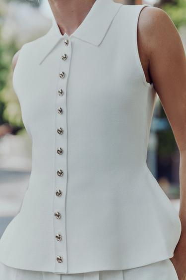 PEPLUM KNIT WAISTCOAT TOP - White by Zara - Image 3