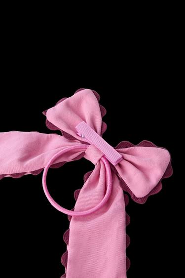 RUFFLE BOW CLIP HAIR TIE - Magenta by Zara