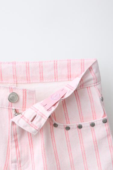 STUDDED STRIPED DENIM BERMUDA SHORTS - Pink / White by Zara - Image 2