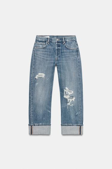 TRF RIPPED STRAIGHT MID-WAIST JEANS - Indigo by Zara
