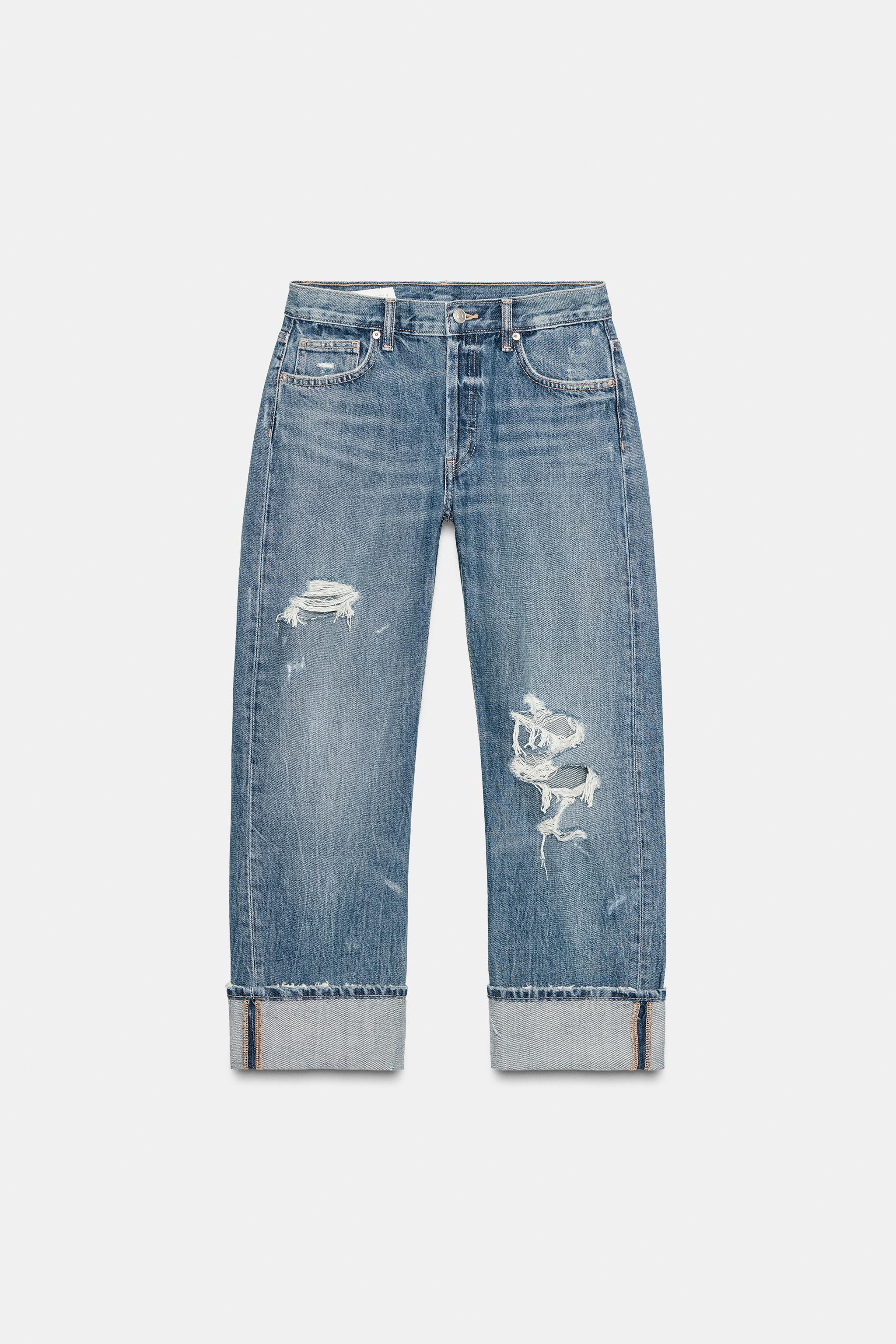 TRF MID-RISE RIPPED STRAIGHT JEANS