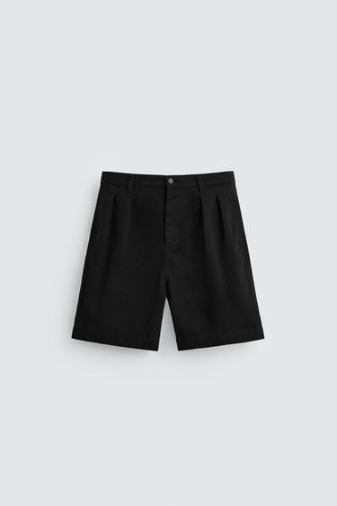 BERMUDY RELAXED FIT SO ZÁHYBMI - čierna zn. Zara