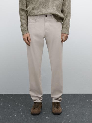 Zara Slim fit cotton blend sateen denim trousers - taupe brown